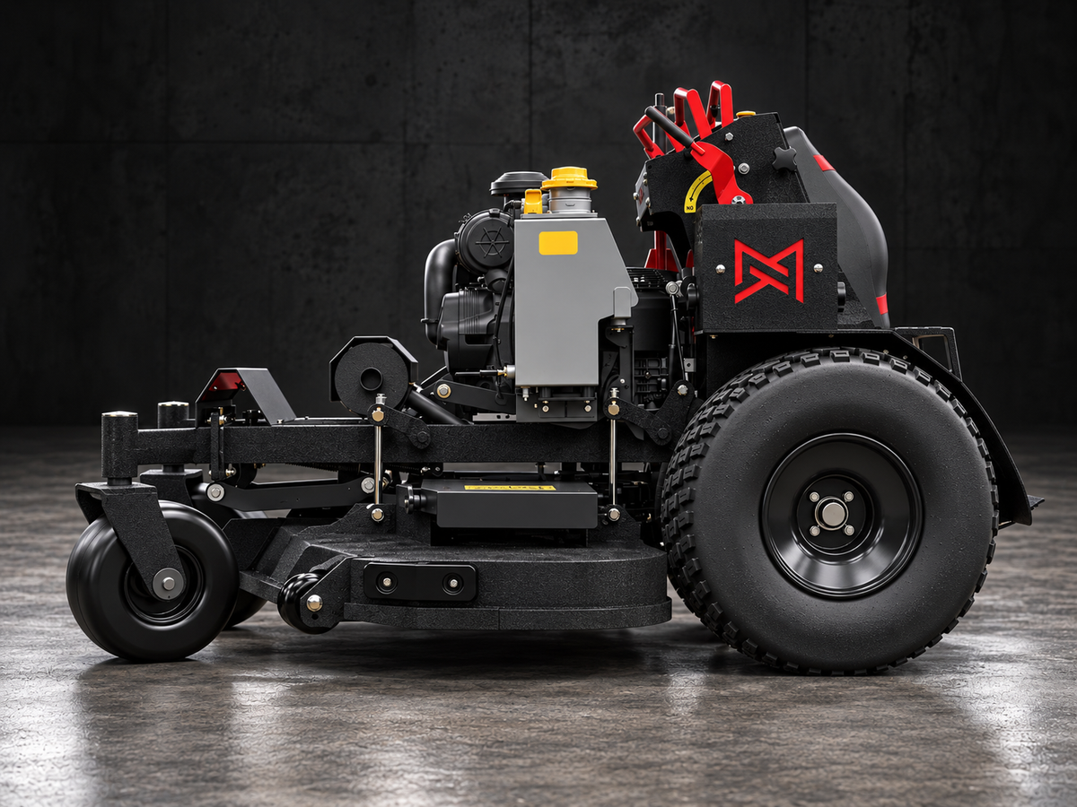 MOWTECH Juggernaut 72 XL commercial stand-on mower side profile showroom image